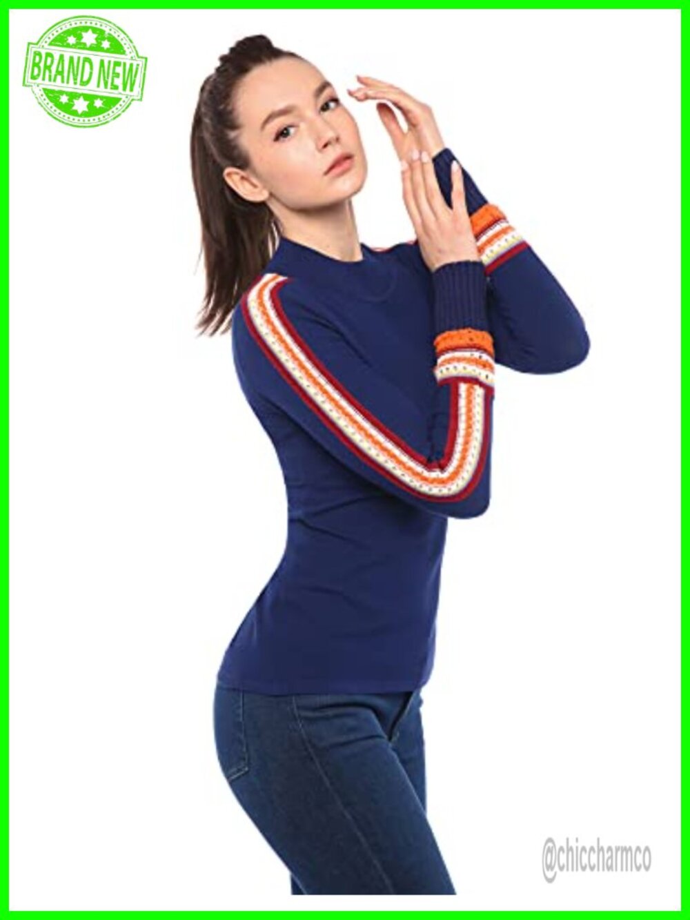 Women's Textured Knit Sweater with Crochet Lace Sleeves, Mock Neck Pullover